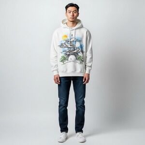 Almost Someday Paris Eiffel Tower Hoodie Cream Graphic Size Small NWT